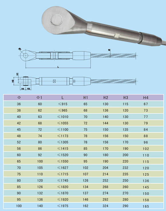 幕墙不锈钢拉索调节端不同型号的规格参数