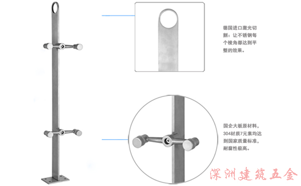 编号I-LZ522的316不锈钢楼梯立柱的局部细节